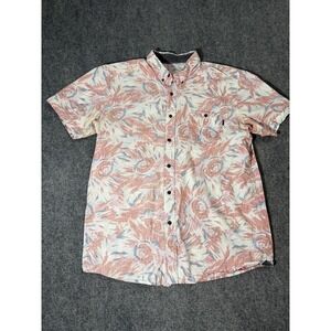 Rip Curl Shirt Mens Large Pink Floral Short Sleeve Button Up Tropical Casual